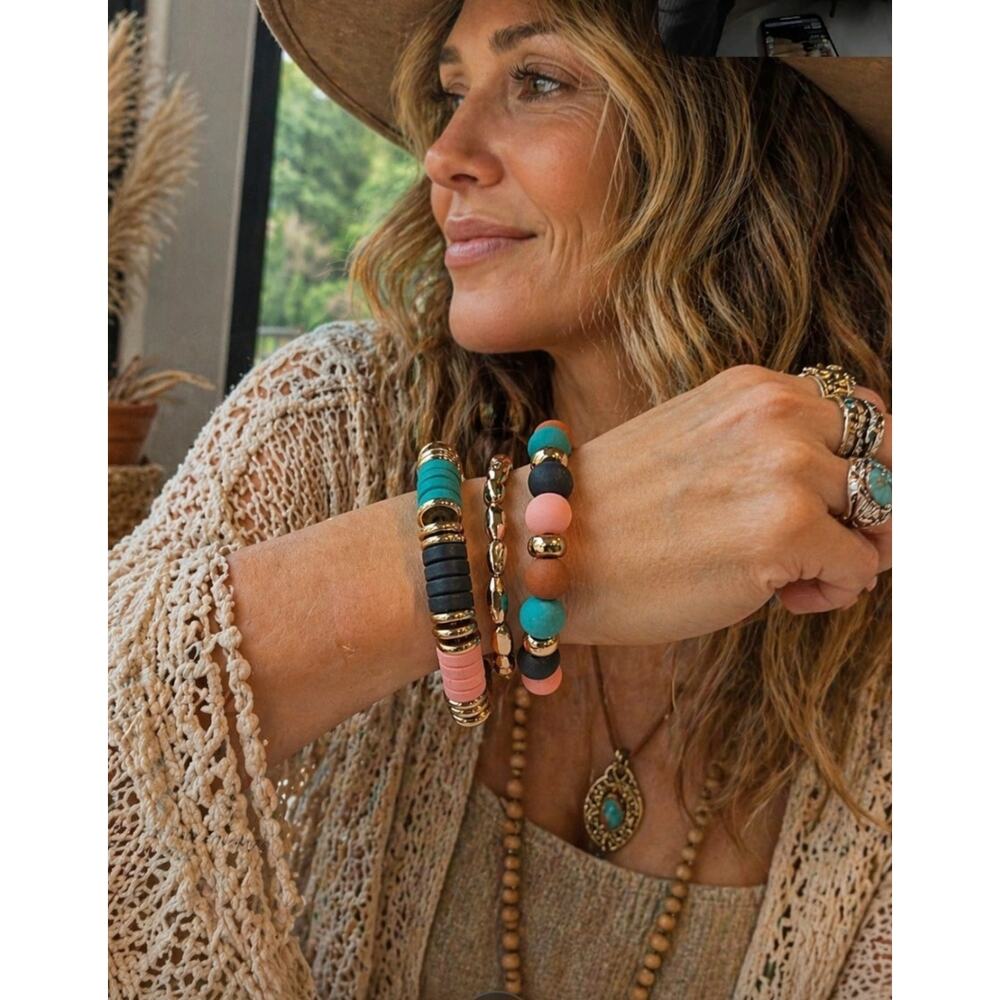 Pomina Colorful Gold Beaded Bracelet Set New